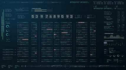 Poster - Futuristic source code digital data telemetry motion graphic display screen with user interface display for digital background computer desktop display screen
