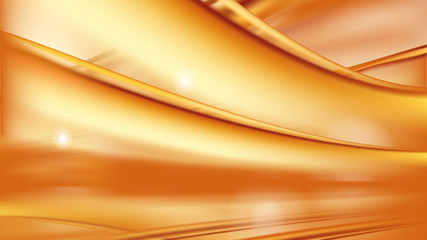 Poster - Orange golden flowing liquid vector abstract background, oil texture. Streams of oil, honey or fluid with light element. Template for cosmetic or sale banner or flyer.