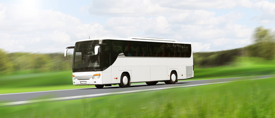 white bus on highway