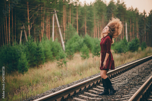 Beautiful Dancing Girl With Curly Natural Hair Enjoy Nature In