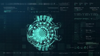 Aufkleber - Advance motion graphic futuristic user interface head up display screen with Holographic electromagnetic machine with gravitational fields energy particles wave and digital data telemetry information 