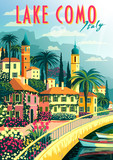 Fototapeta  - A small town on the shores of lake Como on a sunny summer day