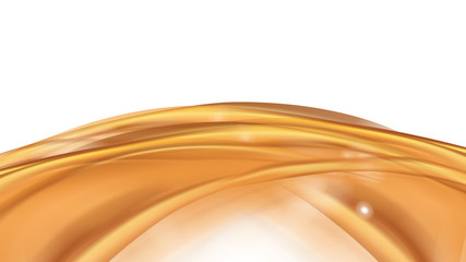 Poster - Orange golden flowing liquid vector abstract background. Streams of oil, honey or fluid on light background with white element. Template for cosmetic or sale banner or flyer.