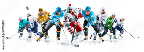  Plakaty sport  wielki-kolaz-hokeja-na-lodzie-z-profesjonalnymi-graczami-na-bialym-tle