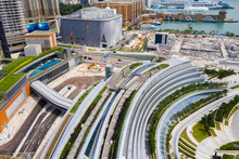 Drone Fly Over Hong Kong West Kowloon Railway Station