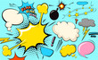 Pop art cloud bubble. Blah, blah, blah funny speech bubble. Trendy Colorful retro vintage comic background in pop art retro comic style. Illustration easy editable for Your design. 