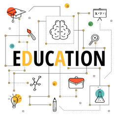 Wall Mural - modern infographics icons of education. line banner for education, school, collage, university. hand