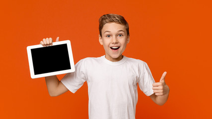 Teenage boy showing blank digital tablet screen