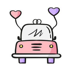 Wall Mural - line style wedding car icon. hand drawn modern icons set