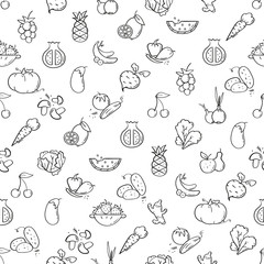Wall Mural - line style fruits and vegetables pattern. doodle seamless background. the modern and light pattern i