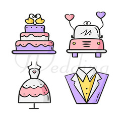 Wall Mural - line style wedding icons set. hand drawn modern wedding concept
