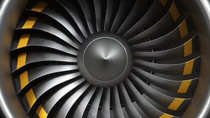 Wall Mural - animation jet engine, close-up view jet engine blades. front view of a jet engine and blades. animat