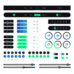 Wall Mural - modern web elements navigation on black background. web elements with navigation, buttons, icons for