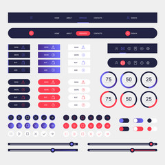 Wall Mural - modern web elements navigation on blue background. web elements with navigation, buttons, icons for 