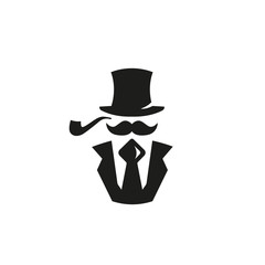 Wall Mural - man in a hat with a pipe. isolated drawing for use as an icon, logo, identity, in web and applicatio