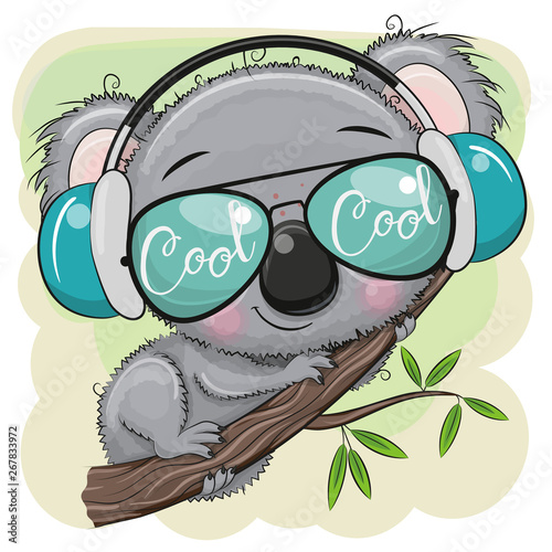 Cuadros en Lienzo Cartoon Koala is sitting on a tree