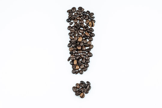 Coffee Beans as exclamation - isolated on white background