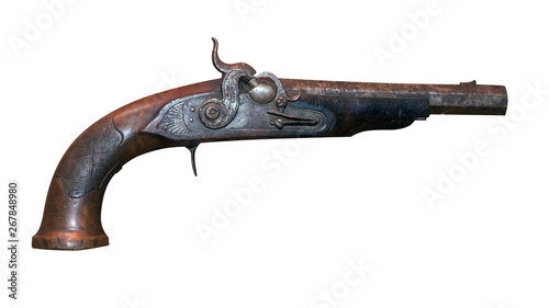Cuadros en Lienzo Old vintage firelock gun isolated on white background