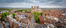 Aerial View Of York Minster In Cloudy Day, England