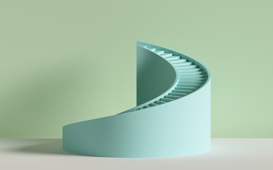 Poster - 3d render, spiral stairs, steps, cylinder, abstract background in pastel colors, minimal scene