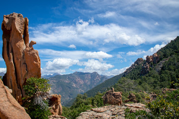 Panoramic view of Calanques de Piana natural landscape in Corsica, France.