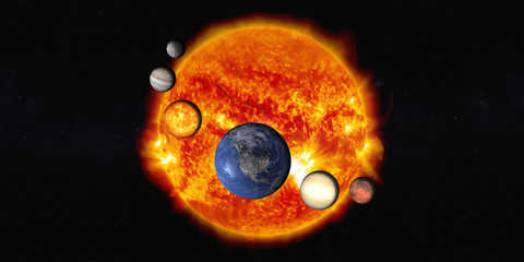 Wall Mural - the sun with solar system planets in outer space. planetary system concept. elements of this image w