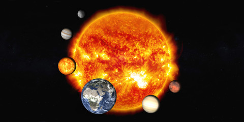 Wall Mural - the sun with solar system planets in outer space. planetary system concept. elements of this image w