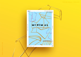 Poster - Abstract minimal background. Geometric 3d shapes. Modern poster Design Art composition realistic metal golden objects. yellow and blue color