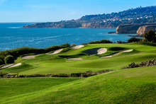 The Trump National Golf Course, In Rancho Palos Verdes Along The Pacific Coast Of California, Opened In 2006. Fairway And Greens With Lakes, Sand Traps Are Seen, Ocean Background With Cliffs, Bluffs.