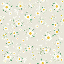 Seamless Daisy Floral Pattern, Beautiful Daisy Floral, Bloomy Plant Grass Decor, Illustration - Vector