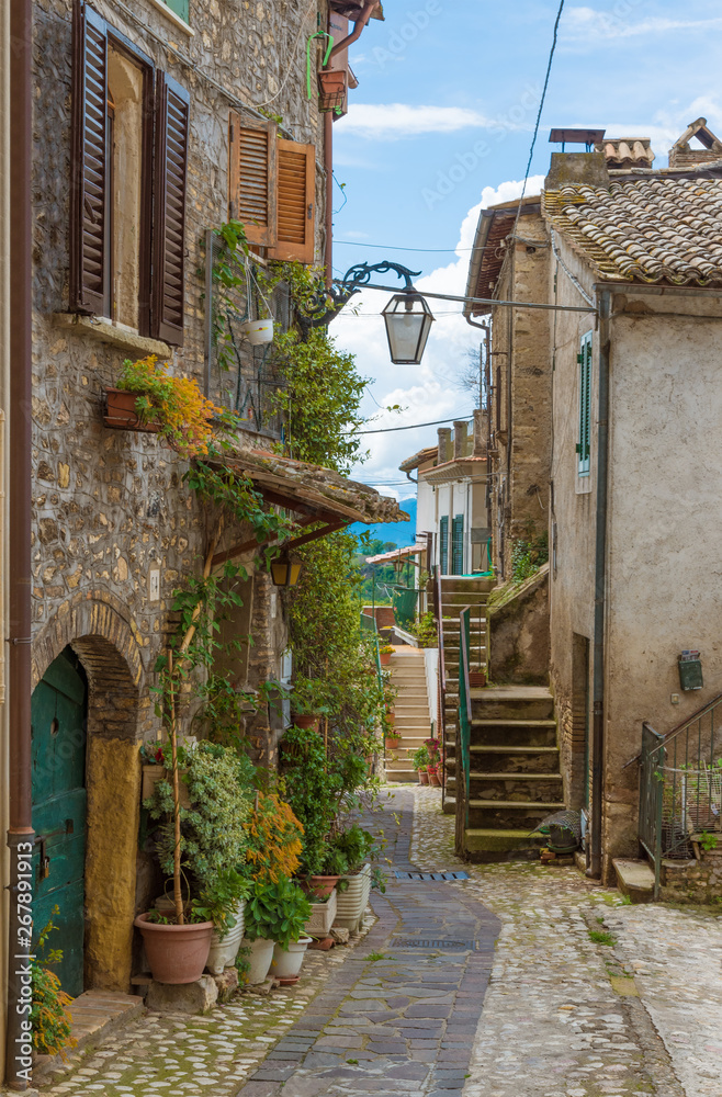 Torri in Sabina (Italy) - A little medieval village in the heart of the Sabina, Lazio region, during the spring - obrazy, fototapety, plakaty 