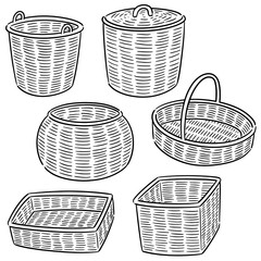 Sticker - vector set of wicker basket