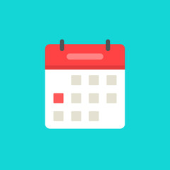 Poster - Calendar or agenda icon vector, flat cartoon schedule symbol with red date selected isolated on white background clipart