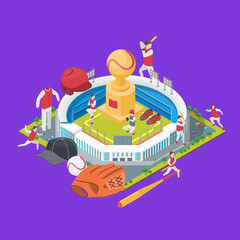 Poster - Baseball Stadium Concept 3d Isometric View. Vector