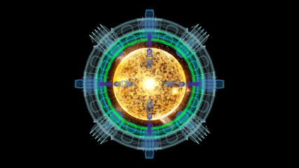 Leinwandbilder - Futuristic graphic user interface head up display screen with digital holographic Nuclear Fusion energy simulator display for digital background