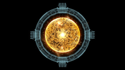 Aufkleber - Futuristic graphic user interface head up display screen with digital holographic Nuclear Fusion energy simulator display for digital background