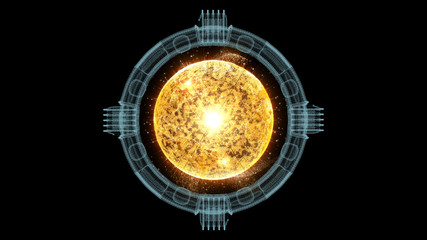 Poster - Futuristic graphic user interface head up display screen with digital holographic Nuclear Fusion energy simulator display for digital background