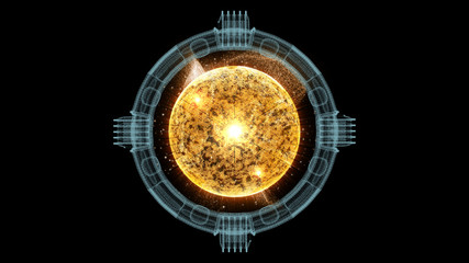 Aufkleber - Futuristic graphic user interface head up display screen with digital holographic Nuclear Fusion energy simulator display for digital background