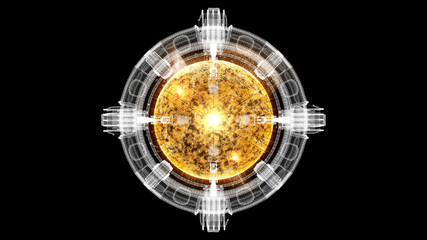 Aufkleber - Futuristic graphic user interface head up display screen with digital holographic Nuclear Fusion energy simulator display for digital background