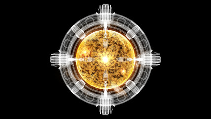 Aufkleber - Futuristic graphic user interface head up display screen with digital holographic Nuclear Fusion energy simulator display for digital background