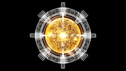 Poster - Futuristic graphic user interface head up display screen with digital holographic Nuclear Fusion energy simulator display for digital background