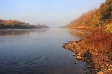 Wall Mural - trees with fall foliage on country park and river