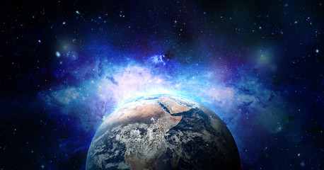 Wall Mural - space nebula and planet earth illustration, for use with projects on science, research, and educatio