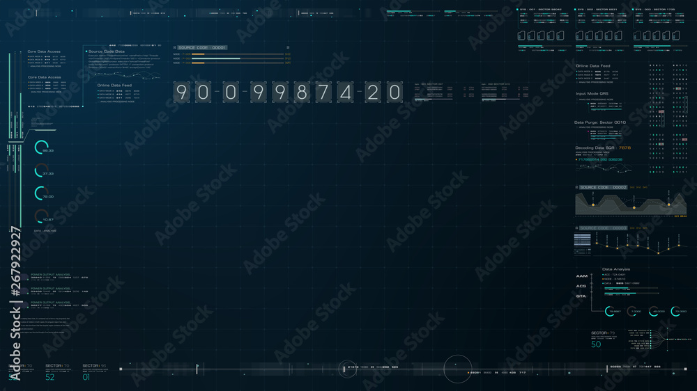 Futuristic source code digital data telemetry motion graphic display ...