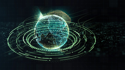 Leinwandbilder - Futuristic motion graphic user interface head up display screen with Holographic Earth and digital data telemetry information display for digital background computer desktop display screen