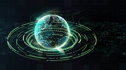 Leinwandbilder - Futuristic motion graphic user interface head up display screen with Holographic Earth and digital data telemetry information display for digital background computer desktop display screen