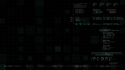 Aufkleber - Futuristic source code digital data telemetry motion graphic display screen with user interface display for digital background computer desktop display screen