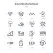 © zaurrahimov - set of 16 electrian connections concept vector line icons such as plug, charging, battery, lan, ethernet, sms, full, medium. 64x64 thin stroke icons