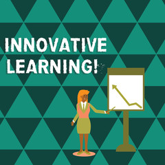Poster - Writing note showing Innovative Learning. Business concept for Interdisciplinary teaching that stirs analytic thinking Woman Holding Stick Pointing to Chart of Arrow on Whiteboard