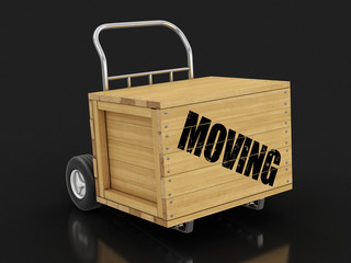 Poster - Wooden crate with Moving on Hand Truck. Image with clipping path
